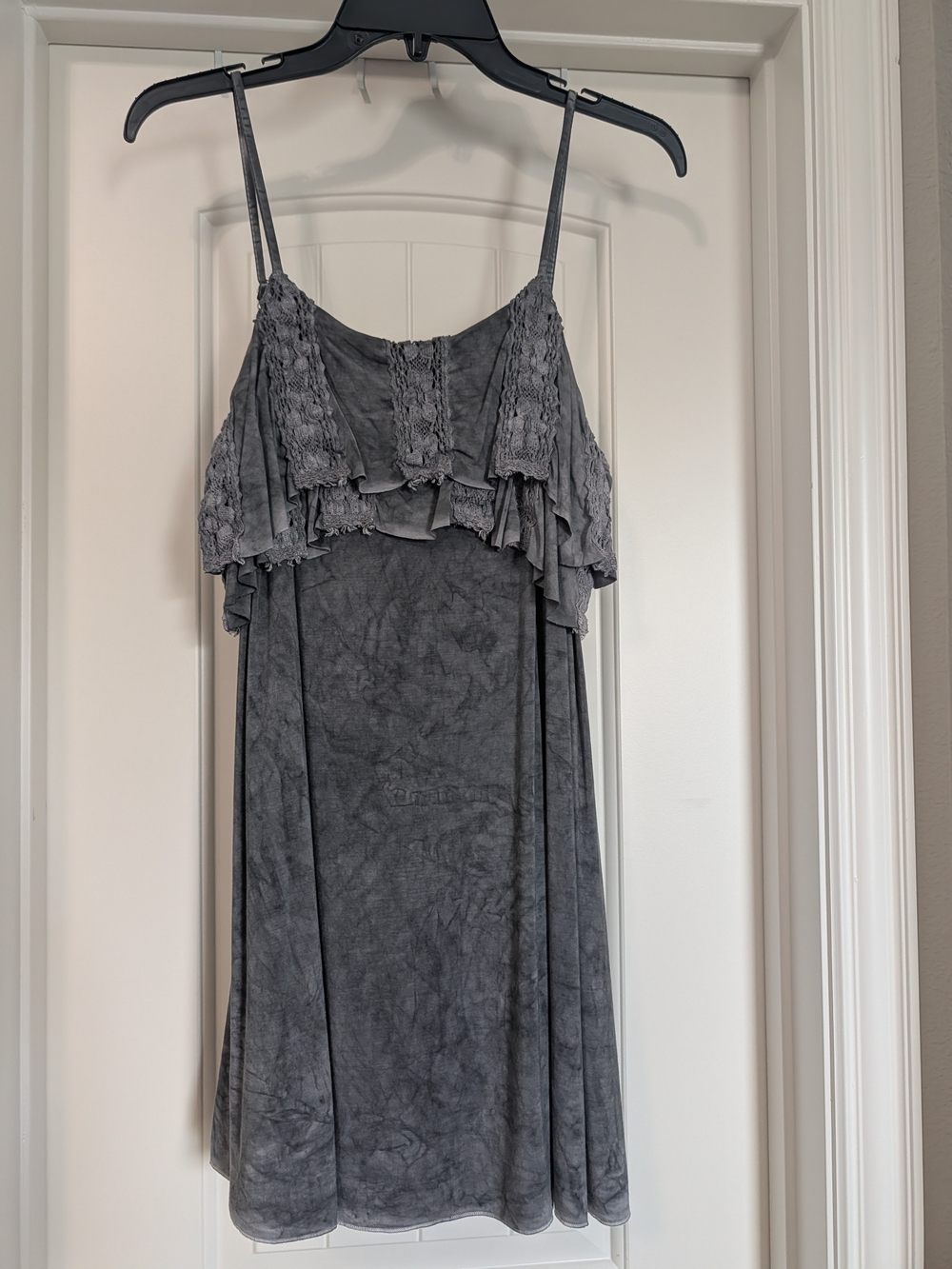 POL Gray Ruffle-Tiered Spaghetti Strap Mini Dress